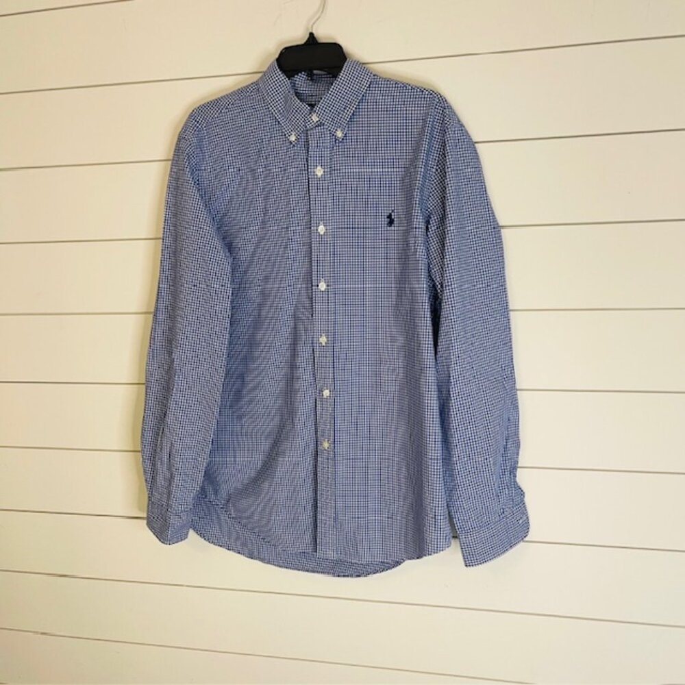 Men’s Ralph  Lauren Blue Label Blue % White Checked Button Down Size Large